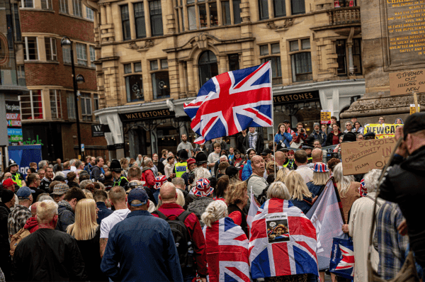 Photojournalist Simone Rudolphi covering protests in Newcastle City Center